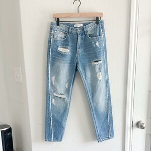 Urban Revivo Medium Wash Blue Denim Cropped Jeans Distressed Size 8